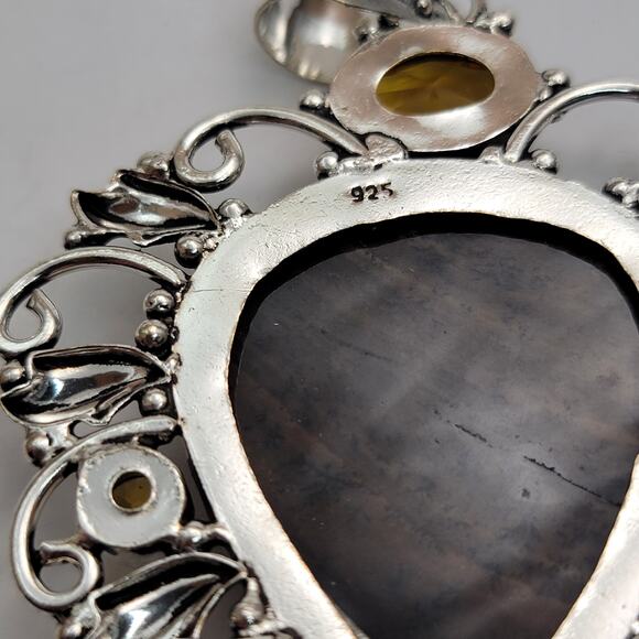 Sterling Silver Bronzite and Citrine Pendant Necklace - 20" Chain - Picture 6 of 7